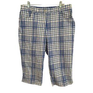 Hearts of Palm Womens Blue White Plaid Capri Pants, Size 12